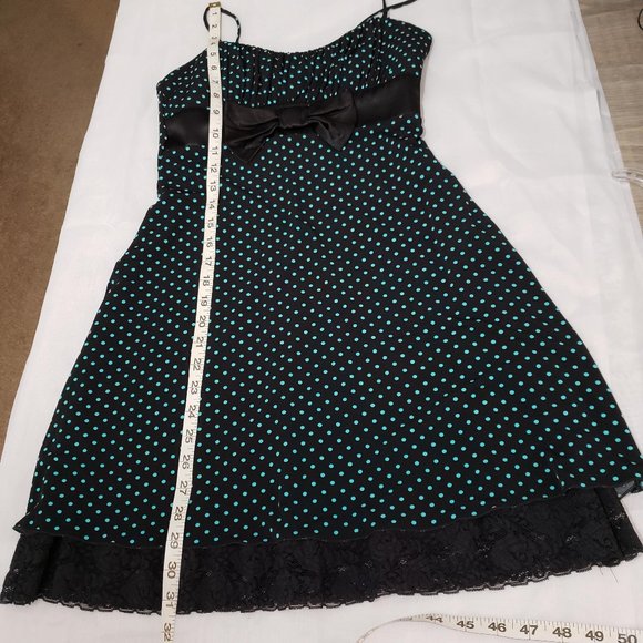 Rampage Black Teal Polka Dot Lace Dress Bow - Picture 7 of 8